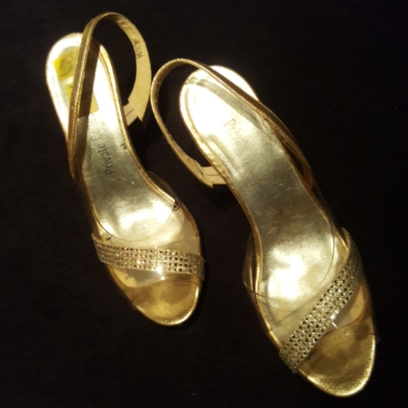 PRIVATE COLLECTION ♡ Gorgeous Gold|Clear Embellished Bling Slingback Heels 5.5 - Picture 3 of 13